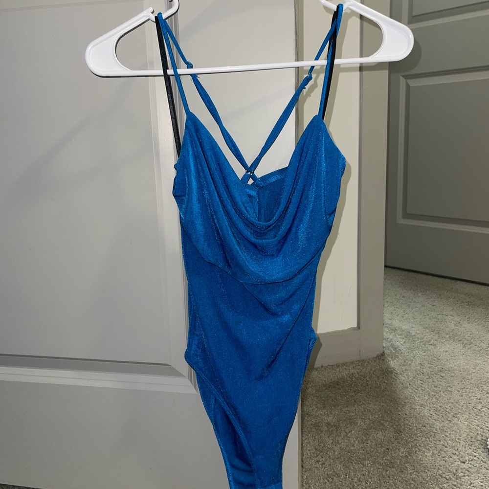 Forever 21 Blue Cowl Adjustable Strap Bodysuit